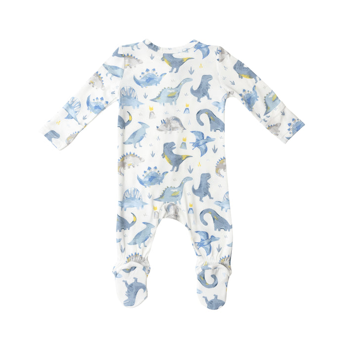 Bamboo Zipper Footie | Blue Dinos