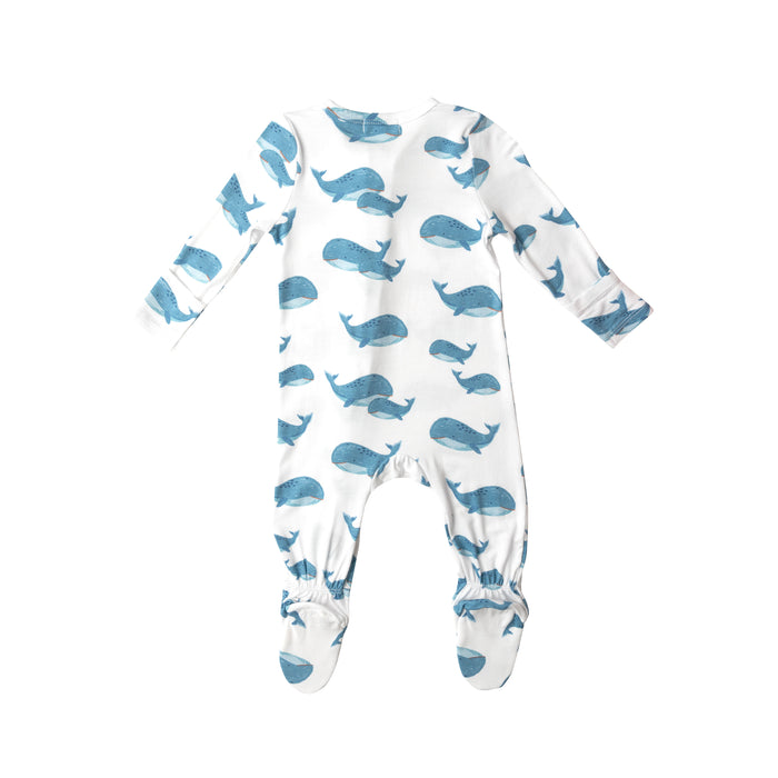 Bamboo Zipper Footie | Blue Whale