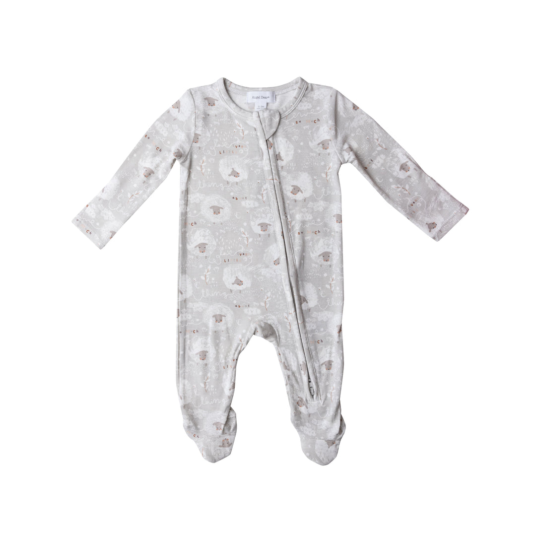 Bamboo Zipper Footie | Grey Love Ewe Sheep