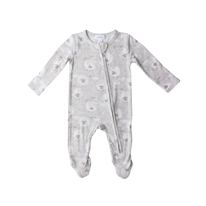 Bamboo Zipper Footie | Grey Love Ewe Sheep
