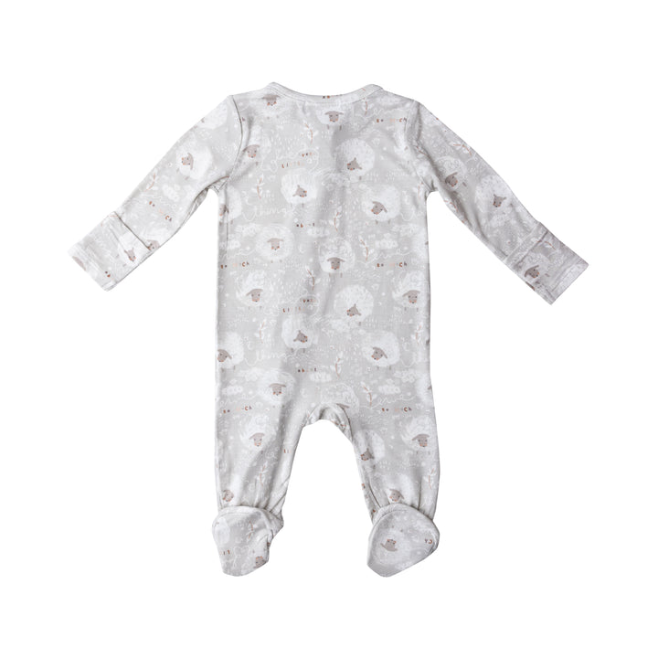Bamboo Zipper Footie | Grey Love Ewe Sheep