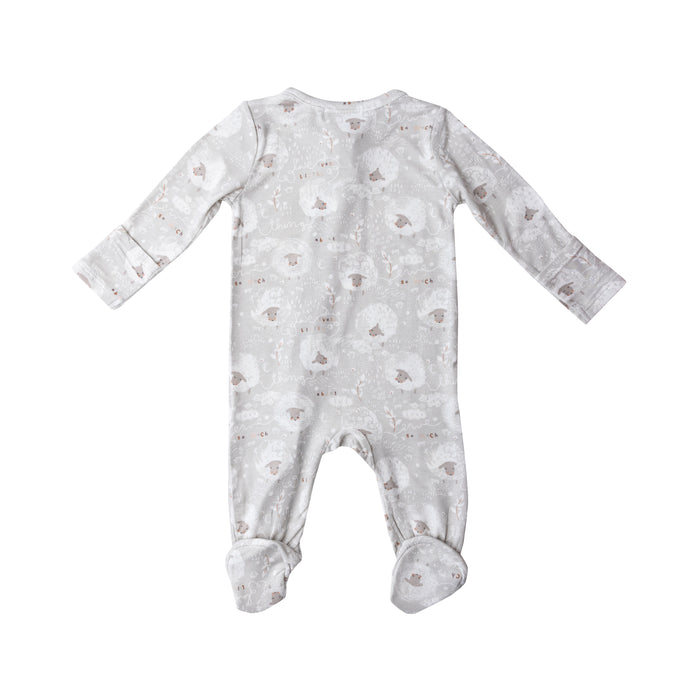 Bamboo Zipper Footie | Grey Love Ewe Sheep
