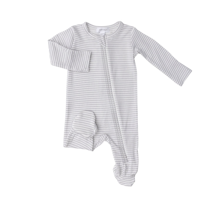Bamboo Zipper Footie | Grey Stripe
