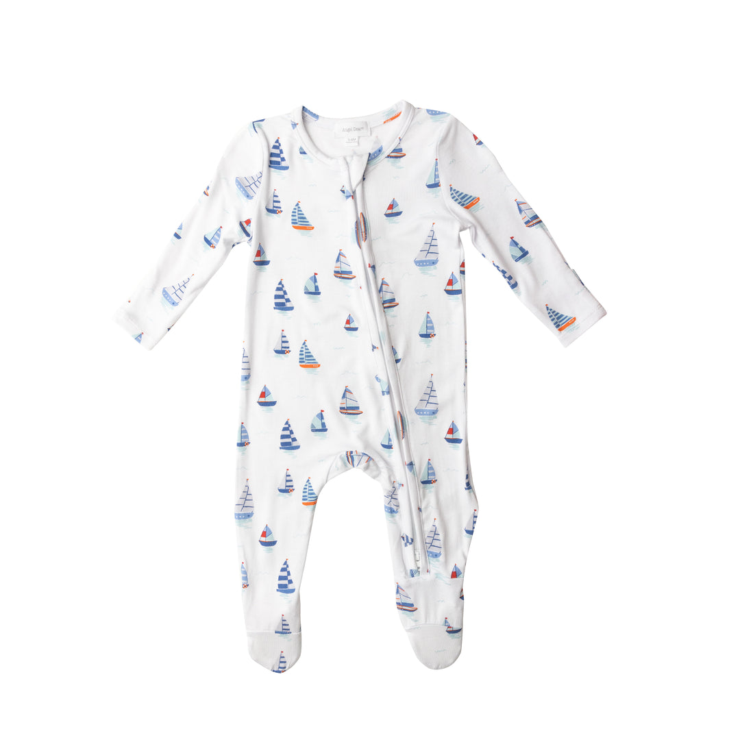 Bamboo Zipper Footie | Nautical Boats