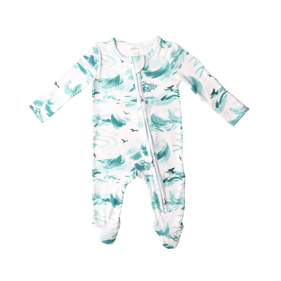 Bamboo Zipper Footie | Ocean Waves