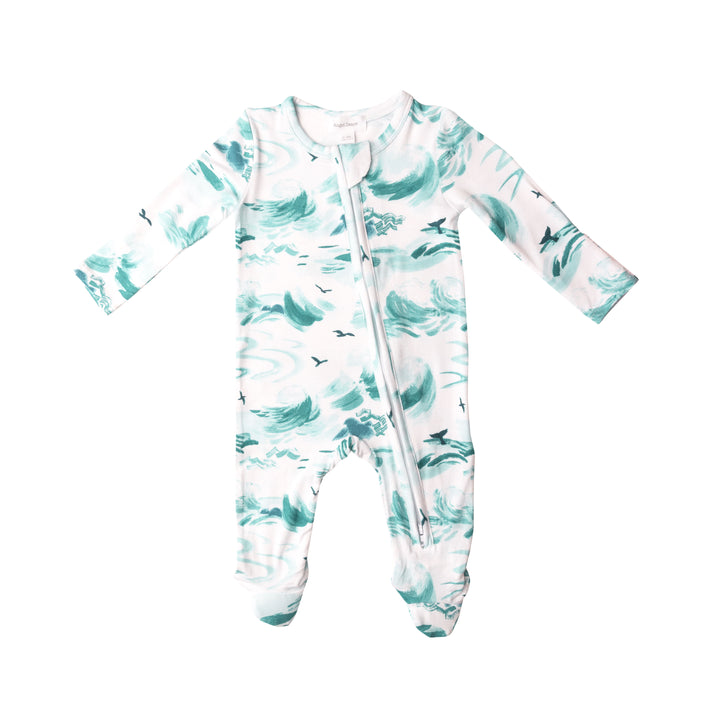 Bamboo Zipper Footie | Ocean Waves