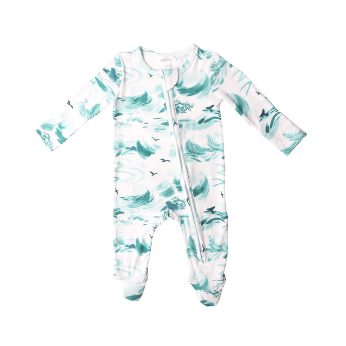Bamboo Zipper Footie | Ocean Waves