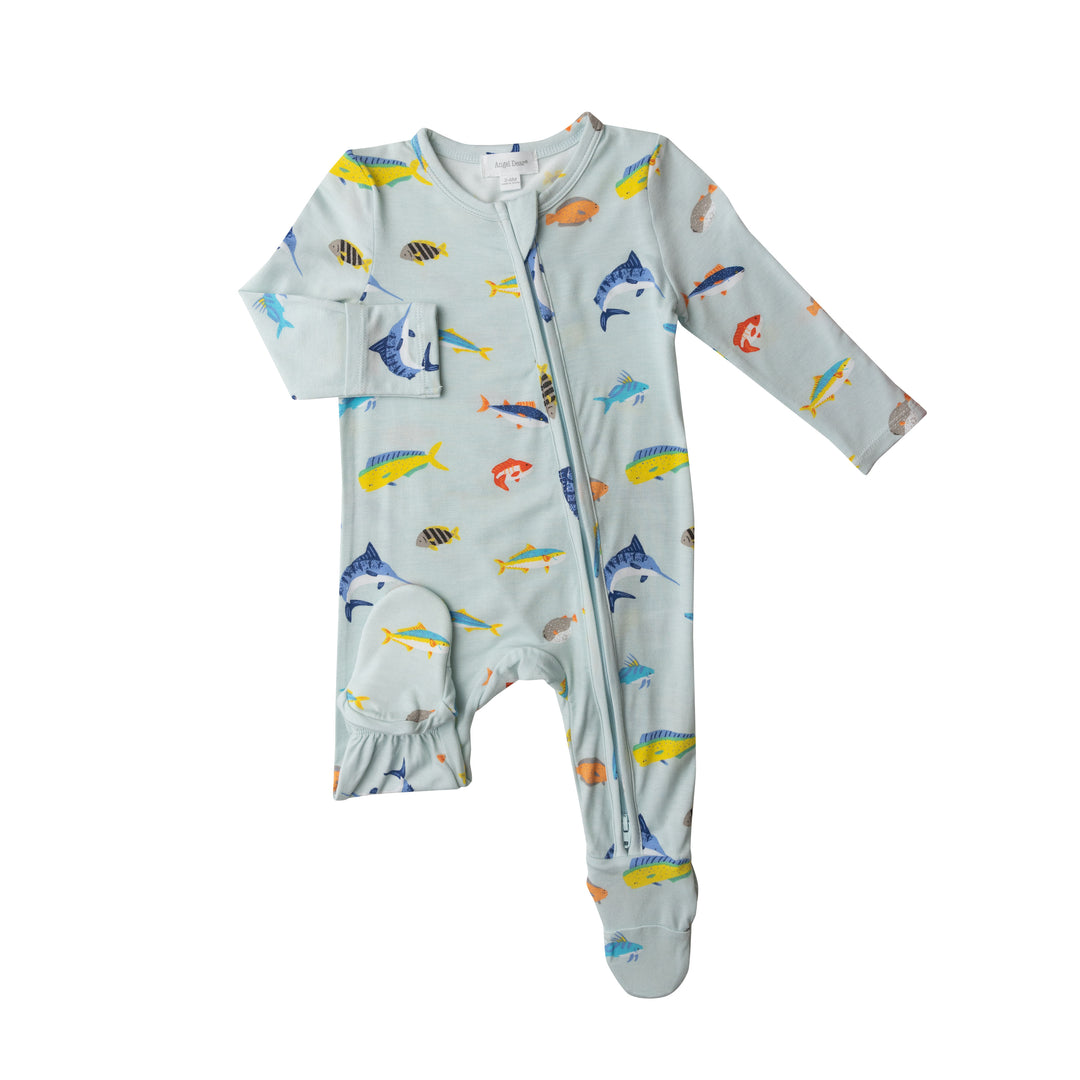 Bamboo Zipper Footie | Blue Tropical Fish