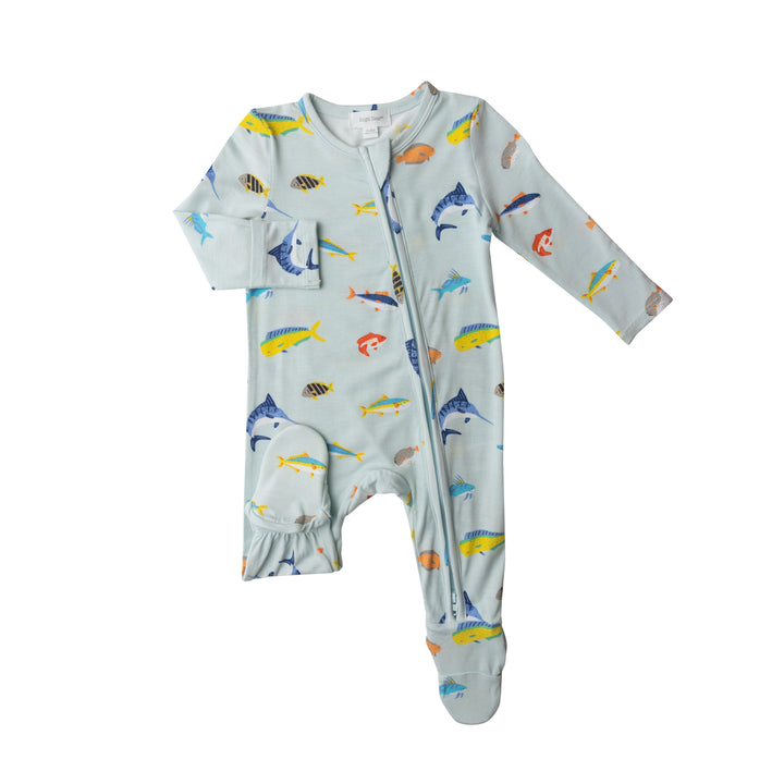 Bamboo Zipper Footie | Blue Tropical Fish