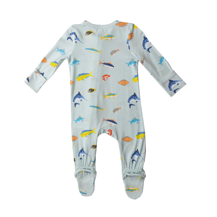 Bamboo Zipper Footie | Blue Tropical Fish
