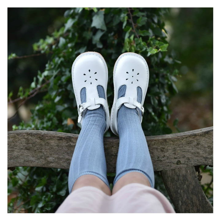 White Joy Classic Leather T-Strap Mary Jane (751)