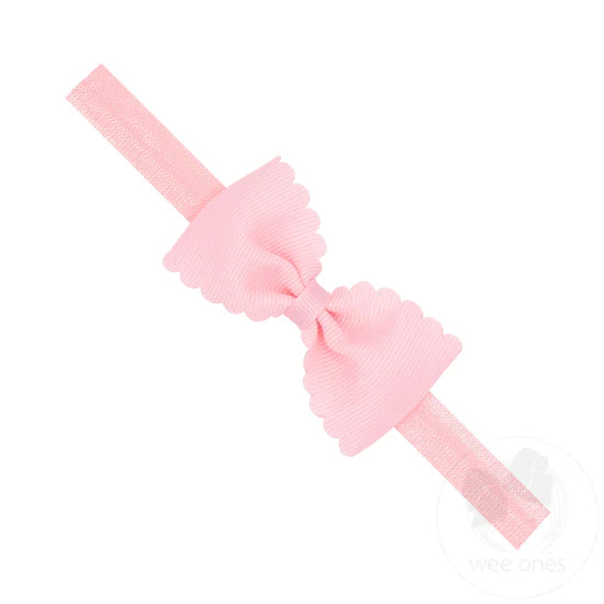 Small Scalloped Edge Grosgrain Bow on Band | Light Pink
