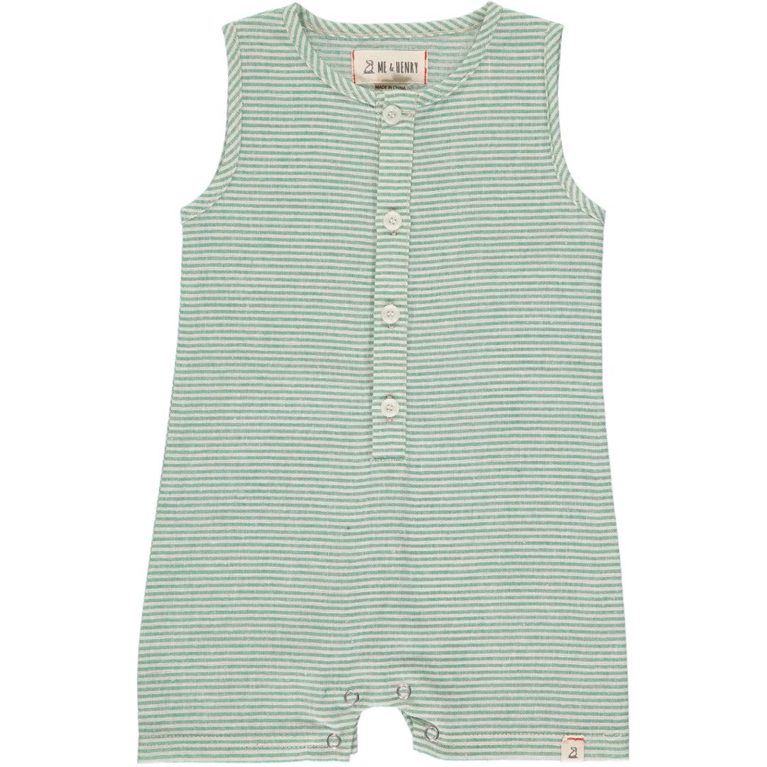 Sandy Playsuit | Green and Cream Stripe