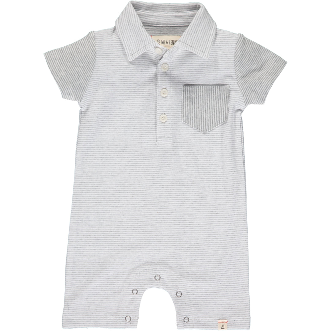 Saltash Polo Romper | Blue and White Mircostripe