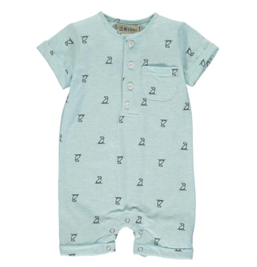 Martingale Romper | Aqua Henry Dog Print