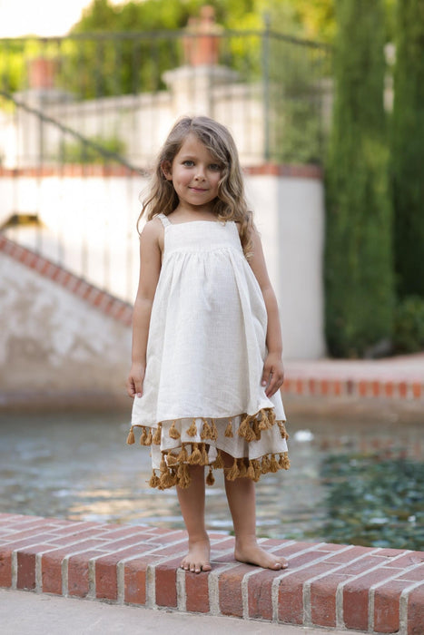 Marrakech Ivory Dress with Brown Tassels