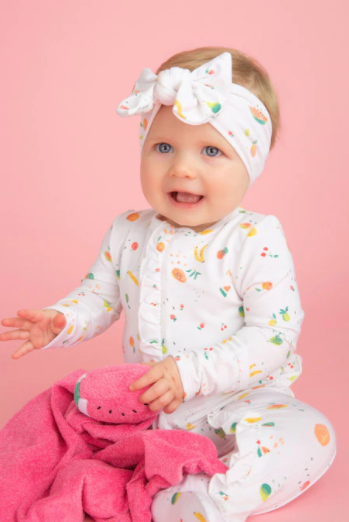 Ditsy Fruit Ruffle Zipper Footie