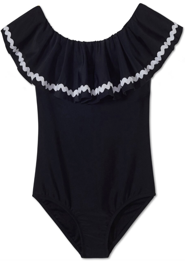 Black Full Shoulder Rick Rack Swimsuit
