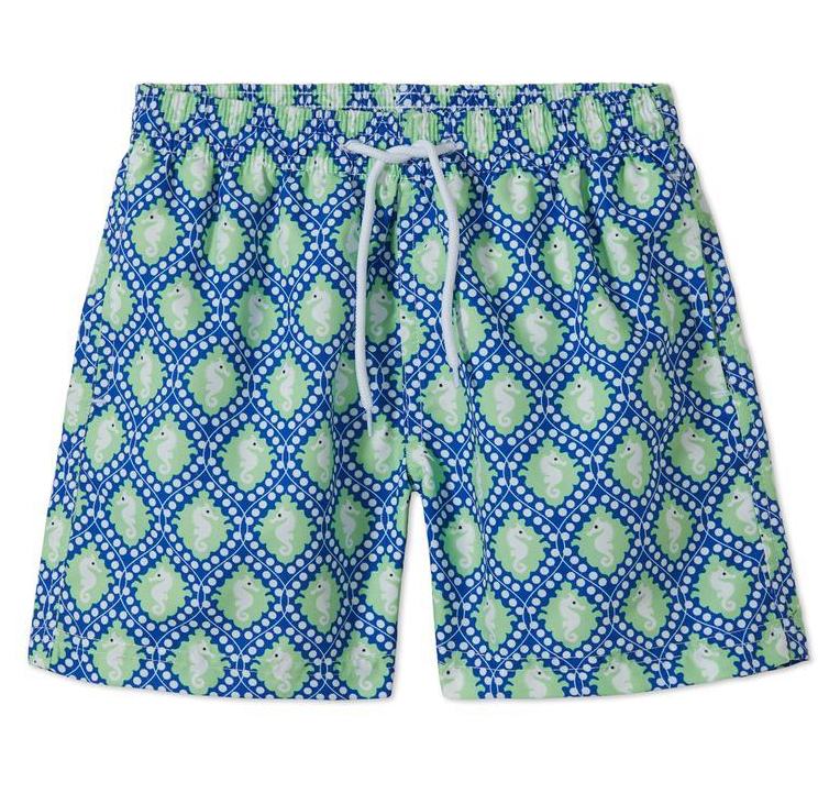 Blue and Green Sea Horse Swim Trunks