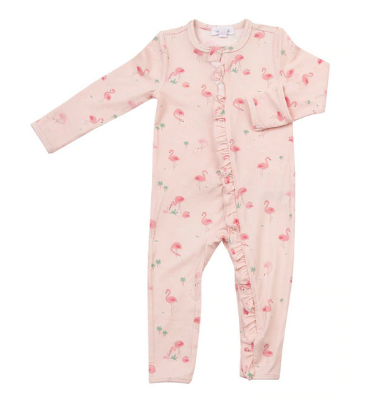 Flamingo Ruffle Front Zipper Footie