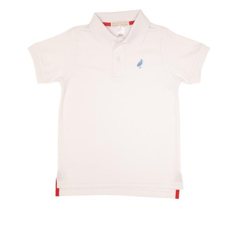 Prim and Proper Polo | Worth Avenue White with Sunrise Blvd. Blue Stork