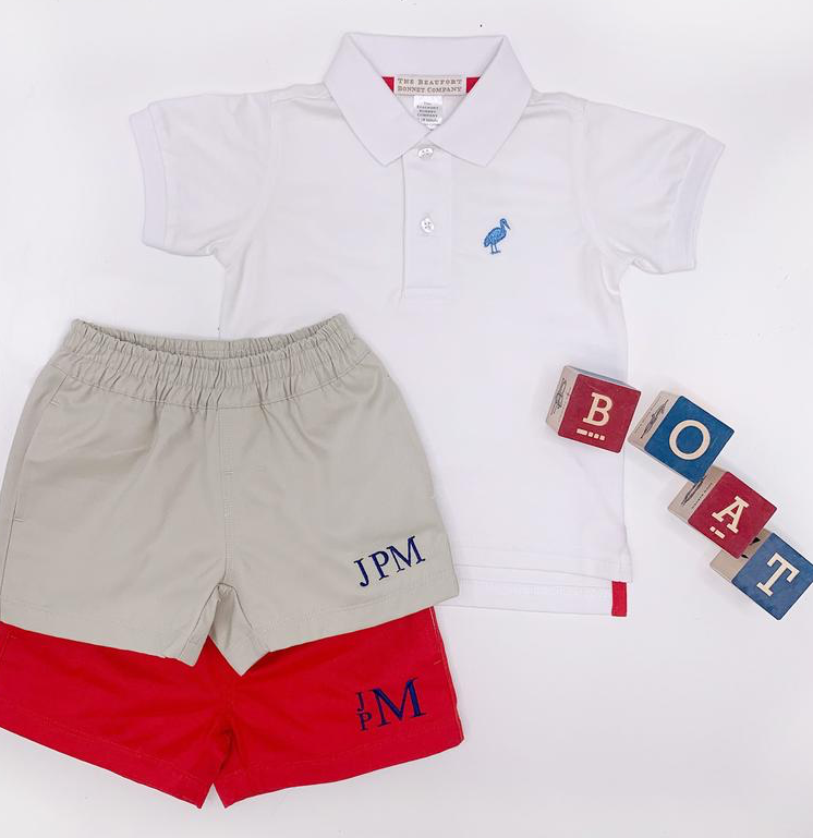 Prim and Proper Polo | Worth Avenue White with Sunrise Blvd. Blue Stork