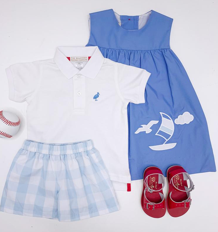 Prim and Proper Polo | Worth Avenue White with Sunrise Blvd. Blue Stork