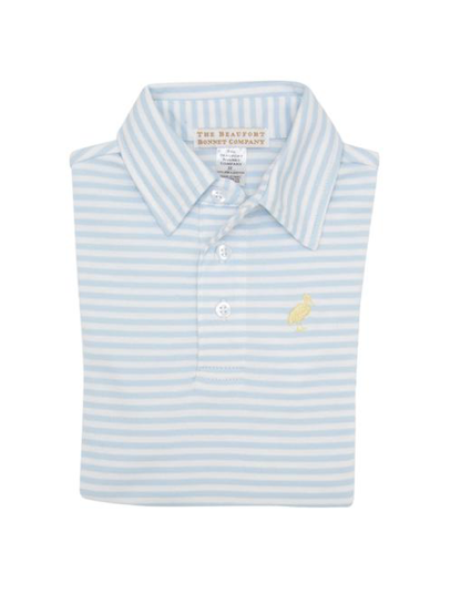 Prim & Proper Polo - Buckhead Blue & Worth Avenue White Stripe with Seaside Sunny Yellow Stork