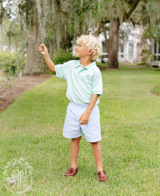Prim & Proper Polo - Sea Island Seafoam with Boone Hall Blue Stork