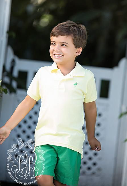 Prim & Proper Polo - Seaside Sunny Yellow with Kiawah Kelly Green Stork