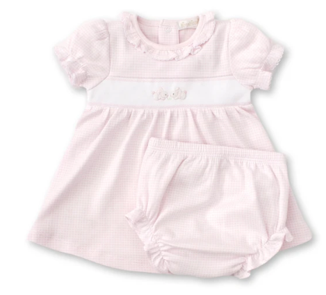 Pink Plaid Dress set w/Hand Embroidered Bunny