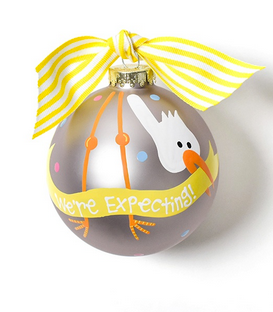Stork We're Expecting Glass Ornament