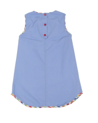 Annie Apron Dress | Park City Periwinkle with ABC Appliqué and Pinecrest Plaid Trim