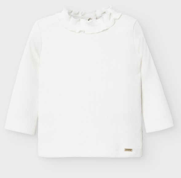 Off White Baby Girl High Neck Shirt with Ruffle (2053)