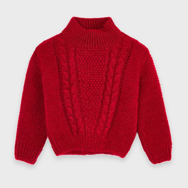 Girl Shiny Red Cable Knit Sweater (4345)