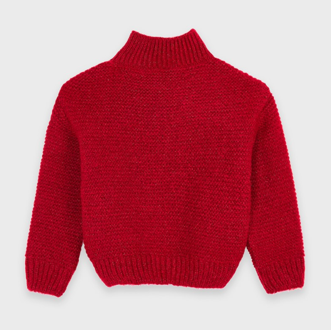 Girl Shiny Red Cable Knit Sweater (4345)