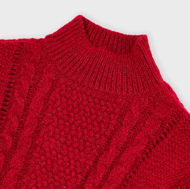 Girl Shiny Red Cable Knit Sweater (4345)