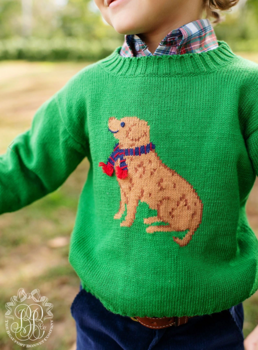 Isaac's Intarsia Sweater | Kiawah Kelly Green with Dog