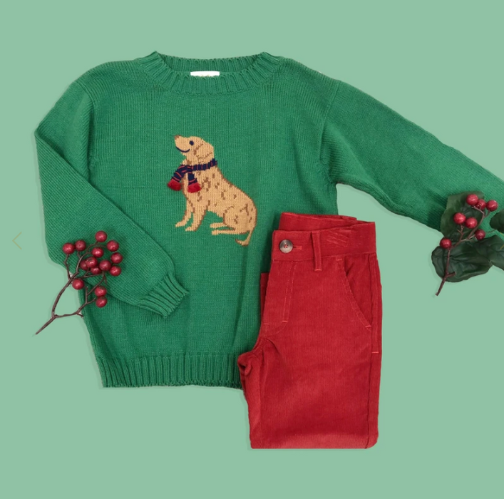 Isaac's Intarsia Sweater | Kiawah Kelly Green with Dog