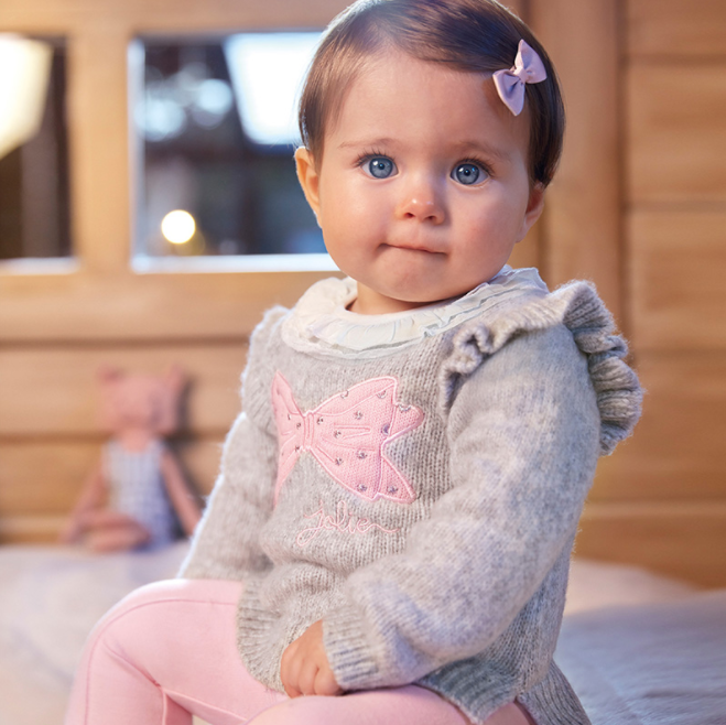 Baby Girl Grey & Pink Bow Sweater (2357)