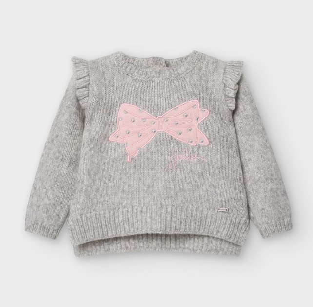 Baby Girl Grey & Pink Bow Sweater (2357)