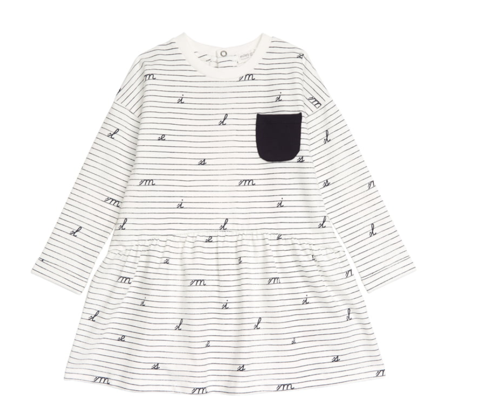 Pocket Knit Letter Dress with Flouncy Hem