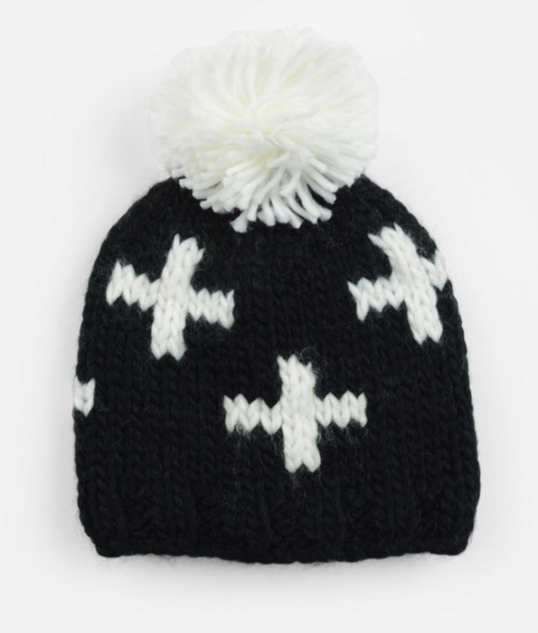 Black and White Cross Knit Hat