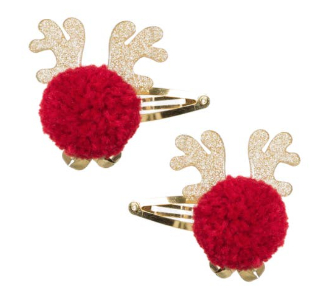 Pom Pom Reindeer Hair Clips