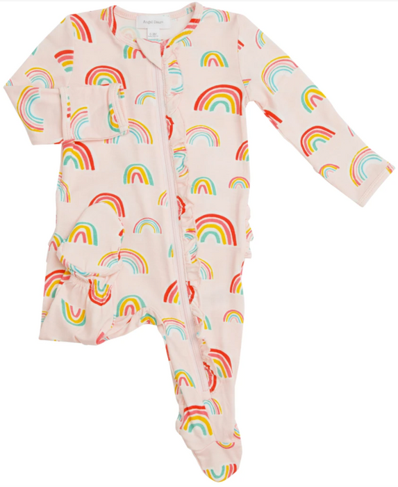 Pink Rainbows Ruffle Front Zipper Footie