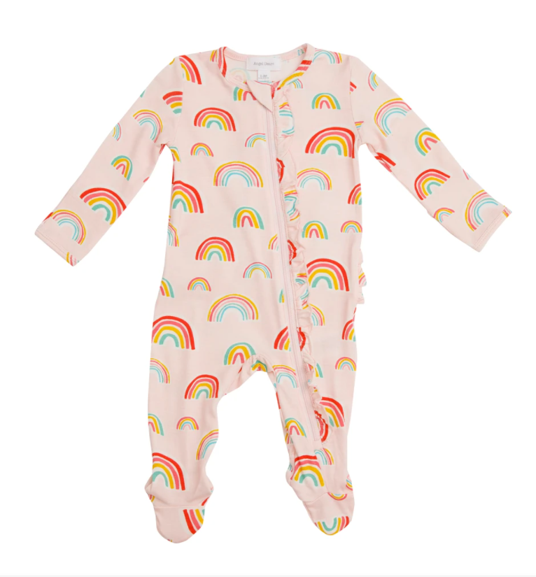 Pink Rainbows Ruffle Front Zipper Footie