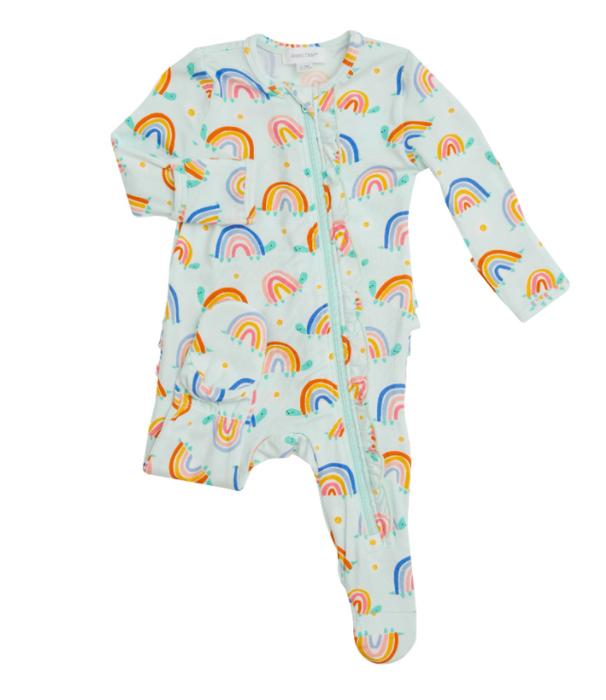 Rainbow Turtle Ruffle Zipper Footie