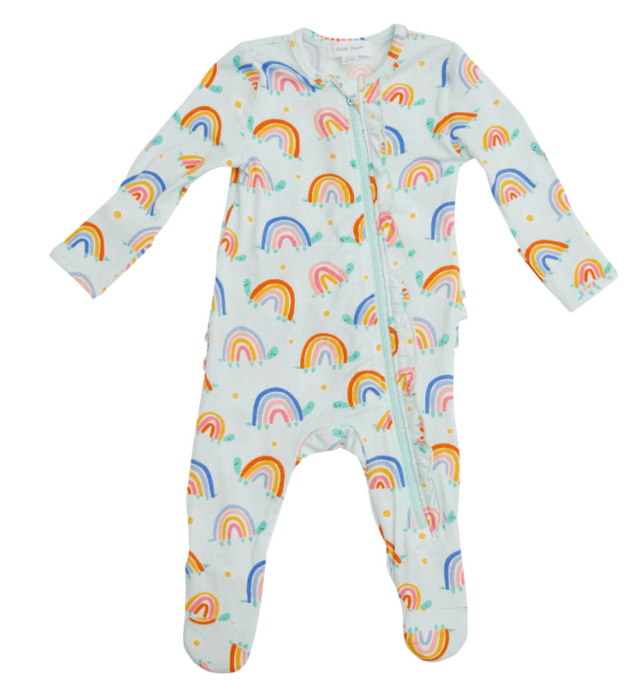 Rainbow Turtle Ruffle Zipper Footie