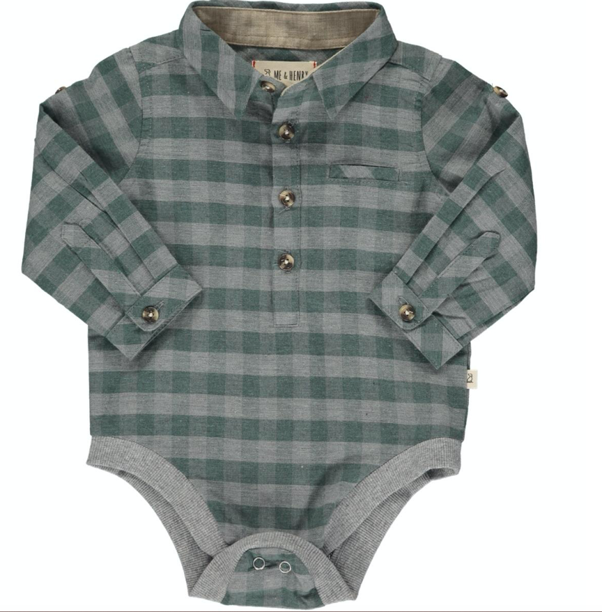 Green and Grey Plaid Woven Onesie
