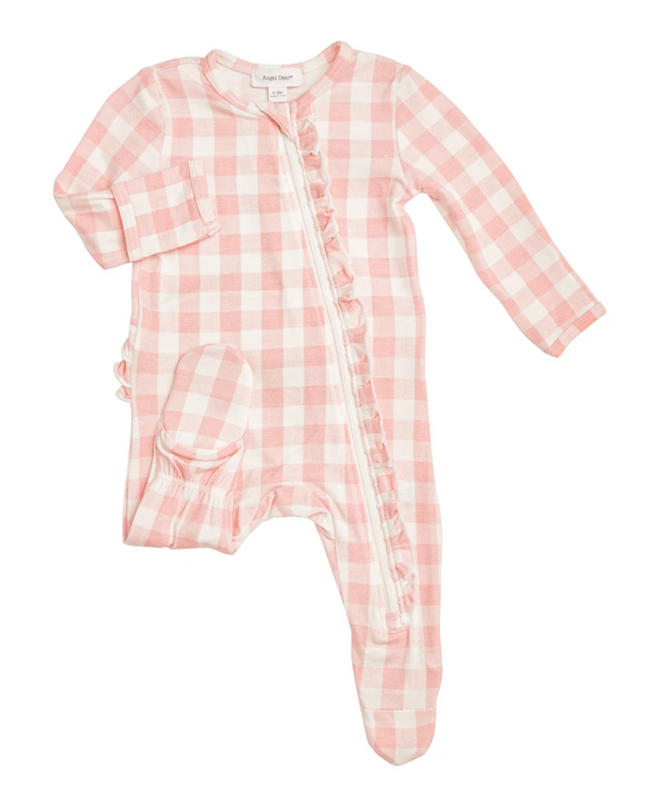 Pink Gingham Zipper Footie